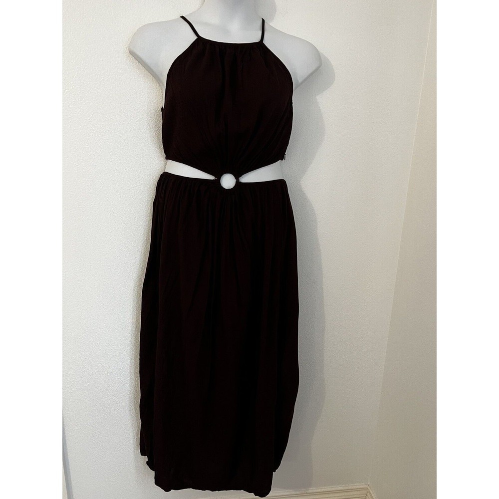 Earthbound Trading Co. Boho Maxi Dress Large L Burgundy Red Cut Outs Viscose